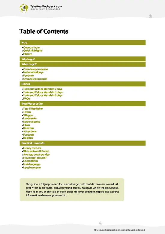 example page 2 from our offline Travel Guide for Turks and Caicos Islands